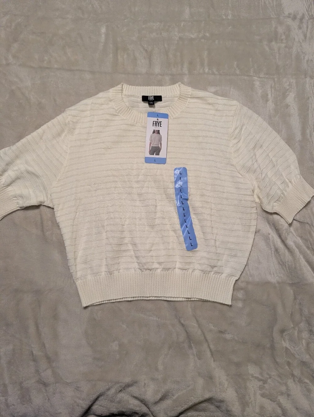 Frye Women's Short Sleeve Ribbed Cream Colored Sweater NWT Large - Picture 5 of 8